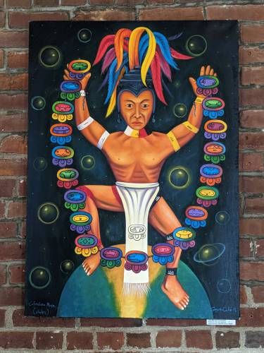 “The Mayan Calendar” by Gregorio Coché is part of the GuateMaya Art and Culture Connection’s exhibit for the seventh annual Migrations Festival in Turners Falls, which will be held from 1 to 5 p.m. on Saturday at the Great Falls Discovery Center.