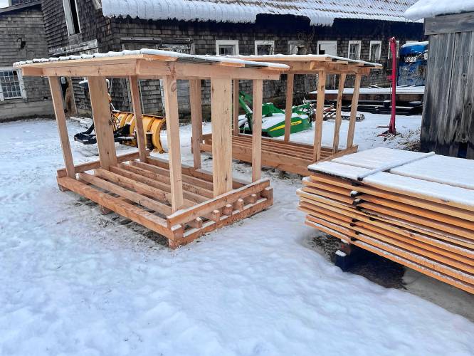 Firewood bins for the future Charlemont wood bank to be located at Hawlemont Regional School.