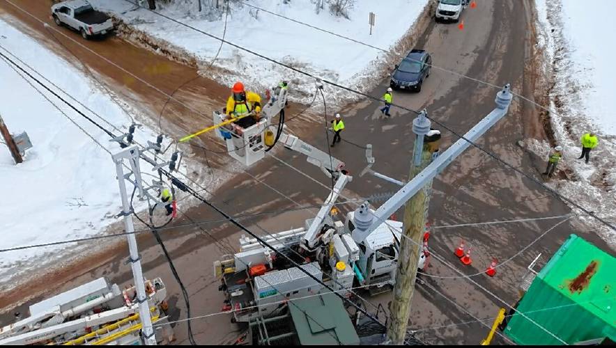 A drone photo of a Rapid Pole installation in New Hampshire. Eversource has introduced to western Massachusetts the mobile technology that can more quickly restore power to customers in the event of a downed or damaged utility pole.