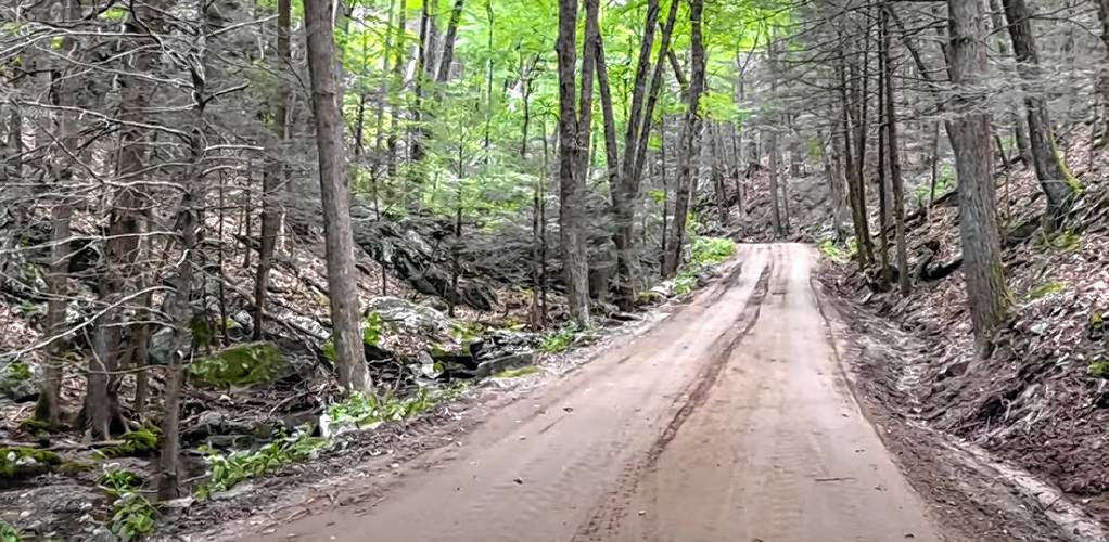 A still image from a video recorded by Eva Gibavic in July shows the damage to Rattlesnake Gutter Road caused by the summer’s wet weather. The town must decide whether to keep maintaining the closed portion of the road that provides access to popular recreation areas.
