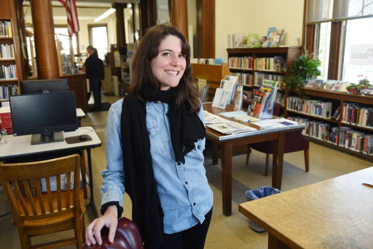 Montague Public Libraries Director Caitlin Kelley in the Carnegie Library in Turners Falls.