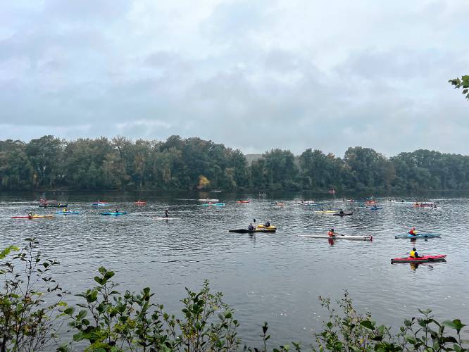 Competitors participate in the kayaking/canoeing leg of the Great River Challenge in Northfield last weekend.
